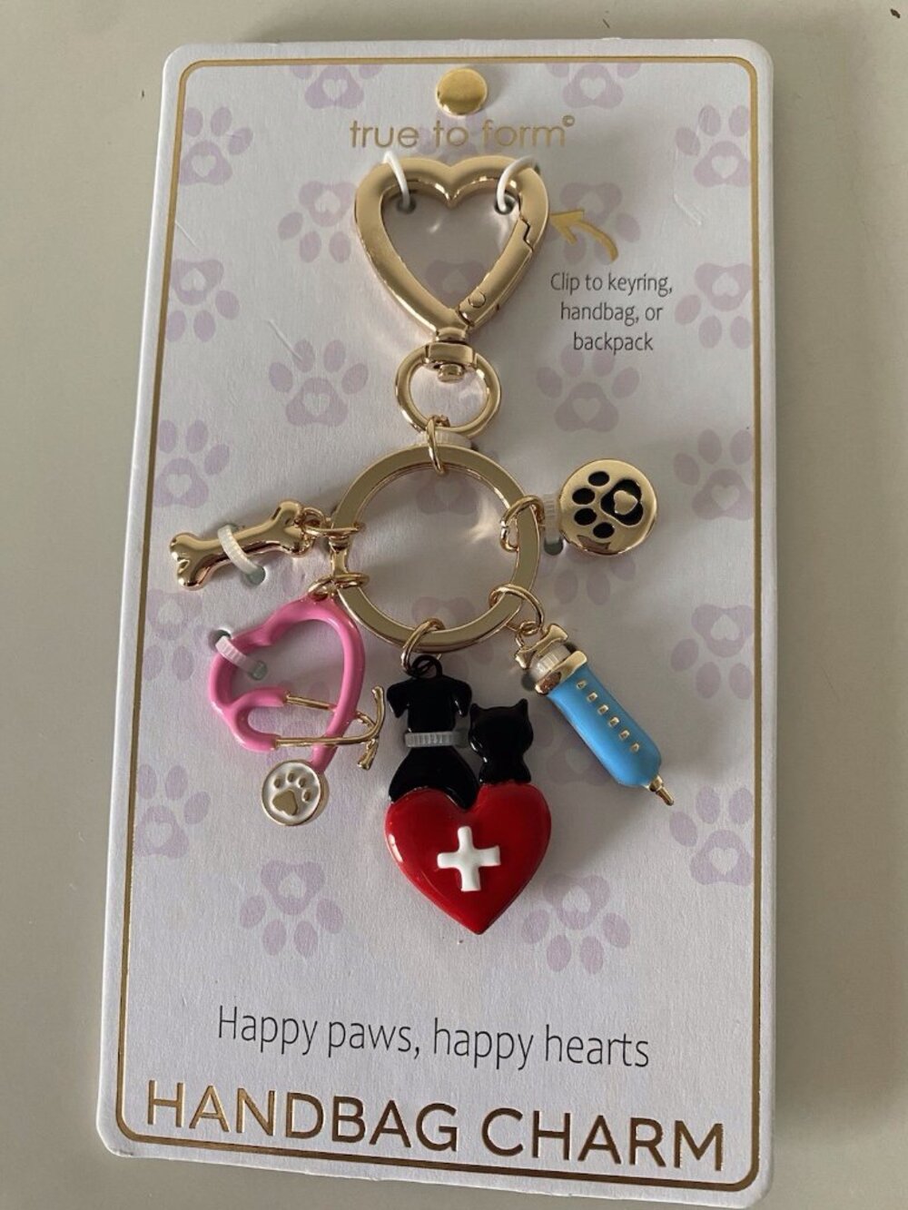 True to Form Veterinarian Bag Charm Dog And Cat Keychain Happy Paws Happy Hearts